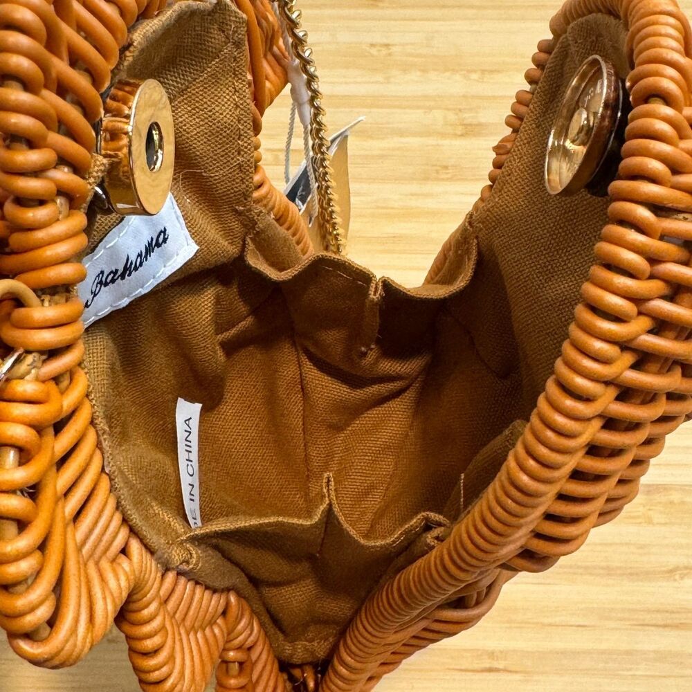 Tommy Bahama Seahorse Woven Rattan Crossbody Bag Gold Chain Natural NWT - Picture 8 of 9